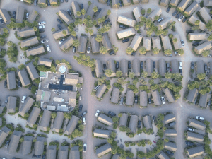  A bird’s eye view of residential homes.