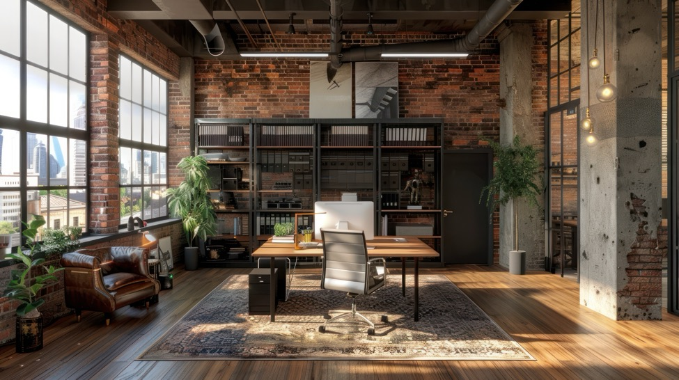 The interior of a conference room with chairs and a table 