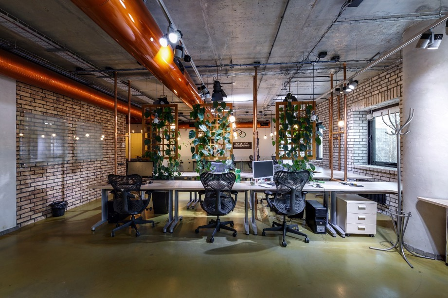 The interior of an office with desks and chairs