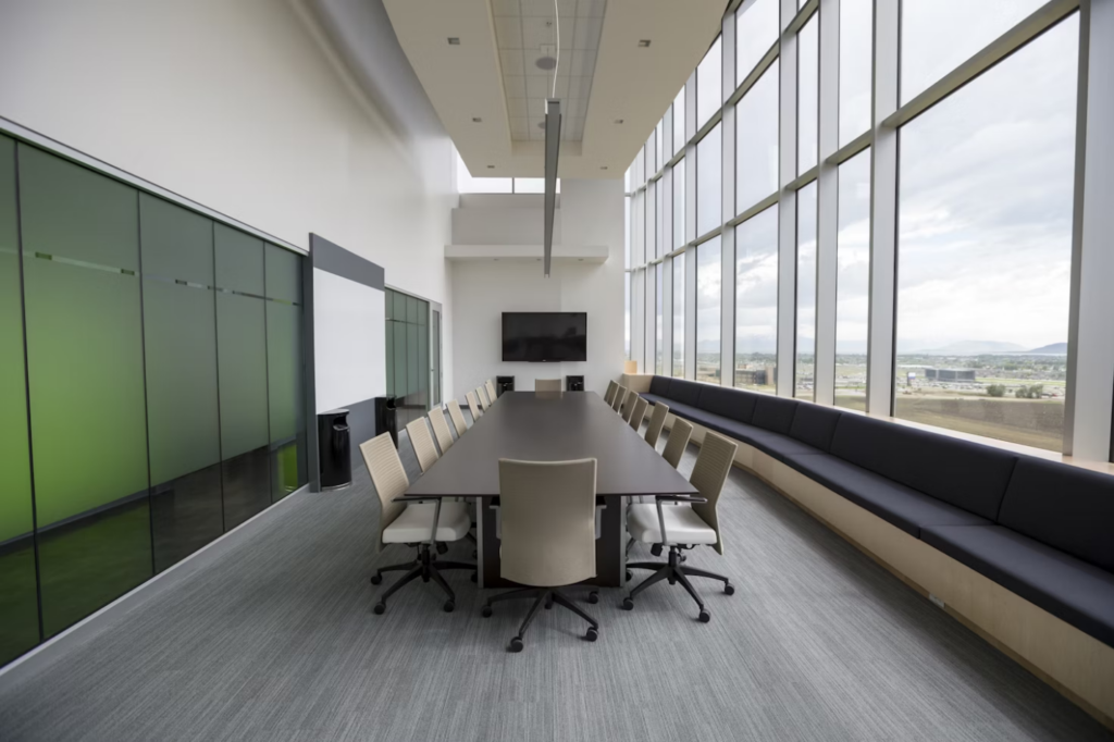 The interior of a conference room 