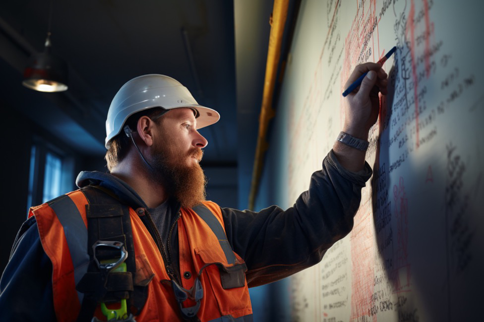 a contractor updates a project board on a retail tenant improvement project
