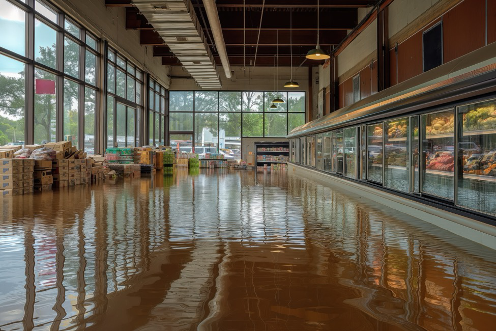 a grocery store flooded by high water