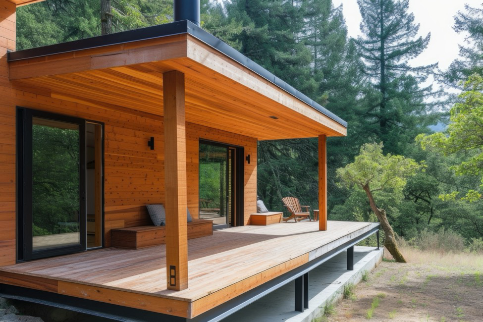 an ADU built with wood and large windows